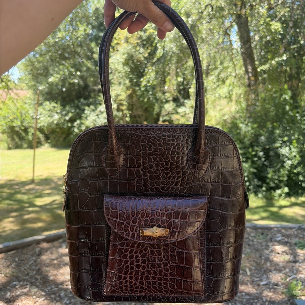 Italian Genuine Leather Hand Bag Brown Color Made In Italy